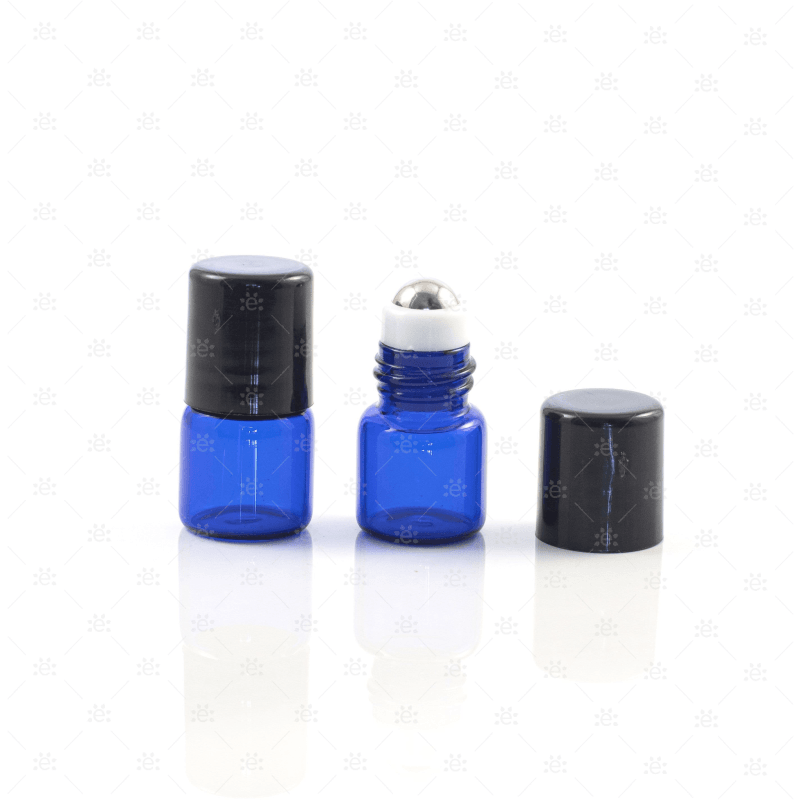 1/4 (1Ml) Dram Blue Roller Bottles With Stainless Steel Rollers (5 Pack) Glass Bottle